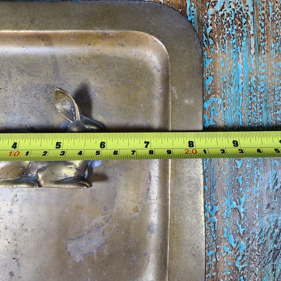 Vintage Solid Brass Bunny Rabbit Two-Demensional Square Plate Decor 8.25" India - Picture 2 of 7